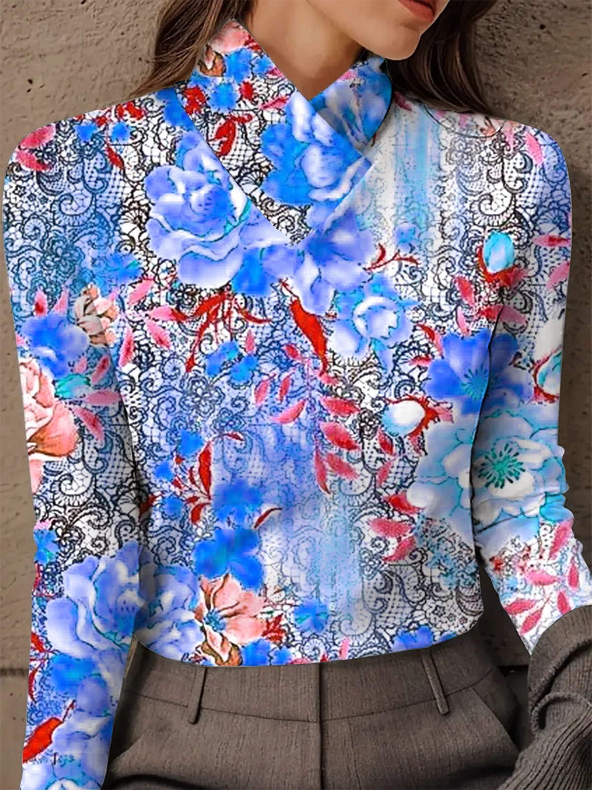 Women's Long-Sleeved High-Neck Slim-Fitting Top