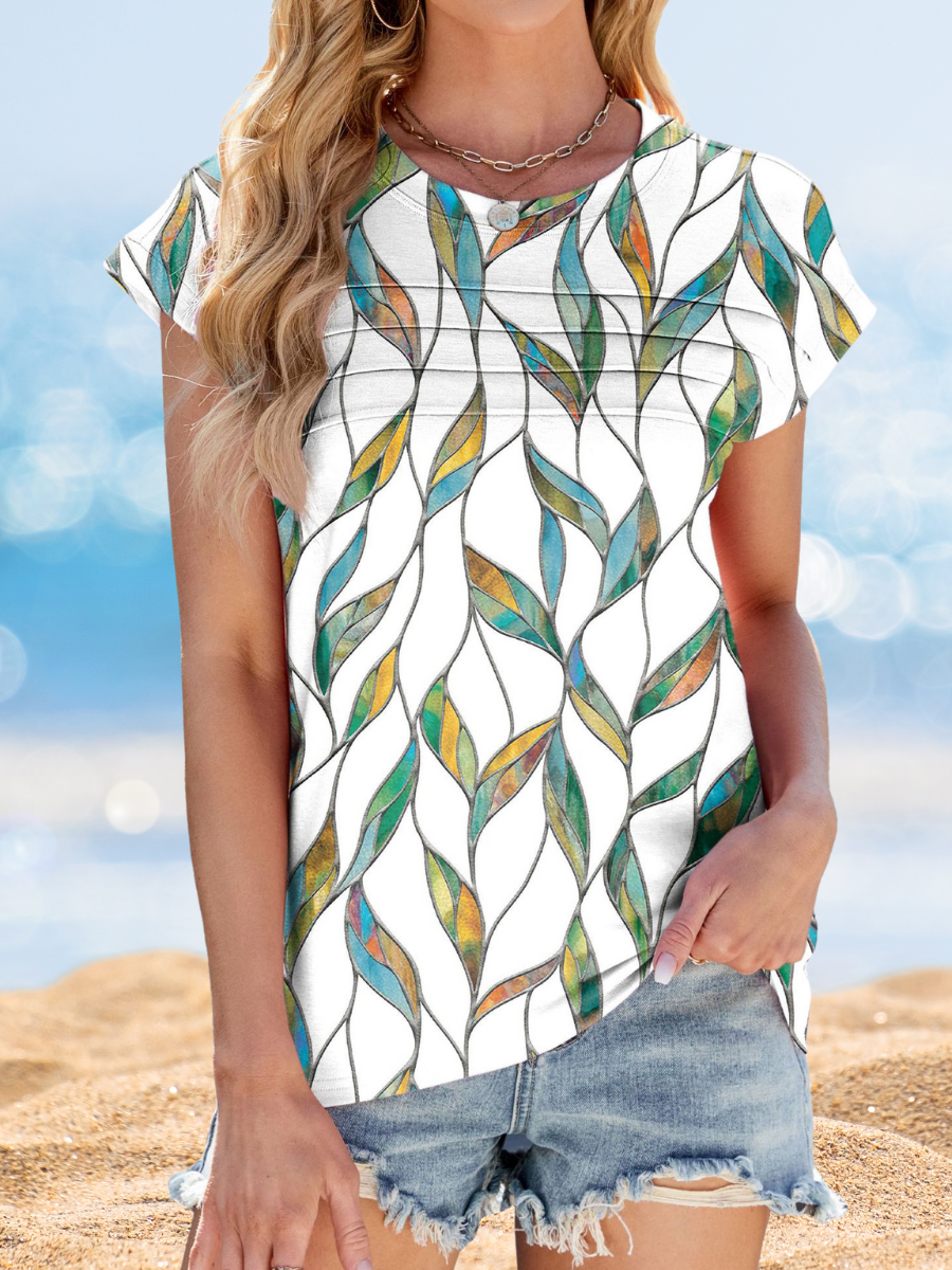 Women's Short Sleeve T-shirt Summer Black Floral Printing Crew Neck Daily Going Out Casual Top
