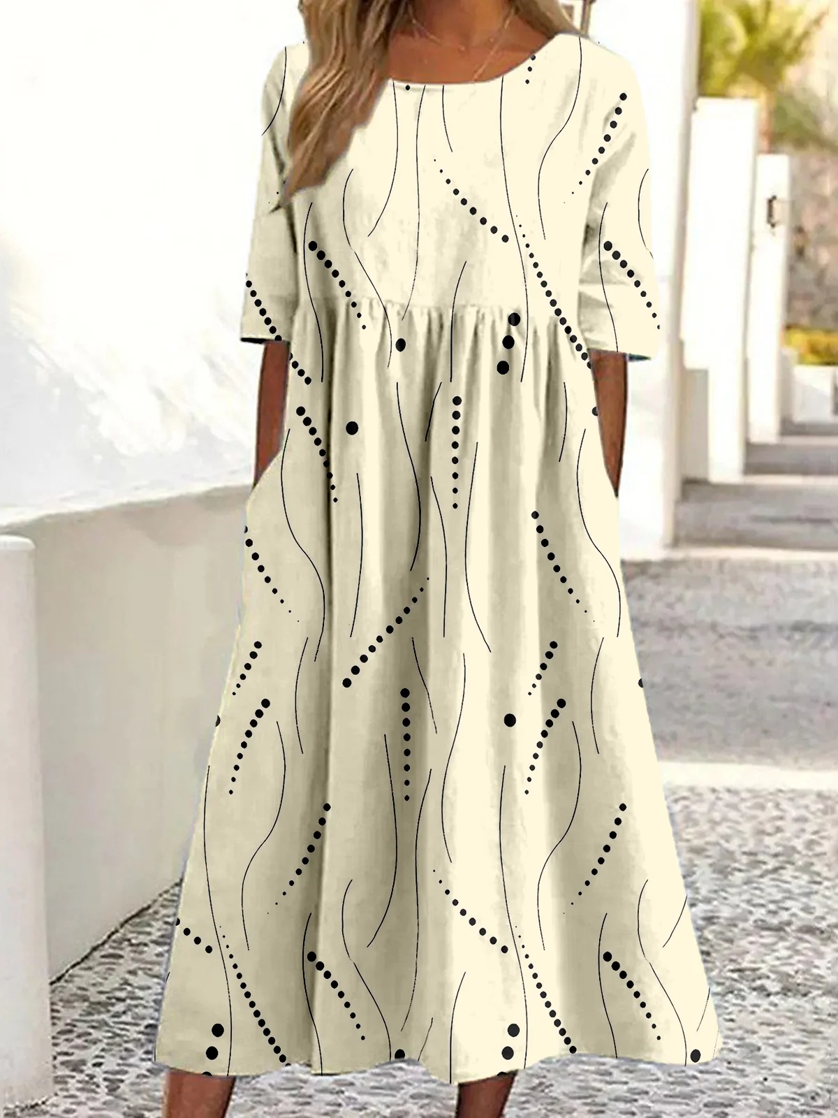 Women Casual Summer Abstract polka dots Polyester Daily Loose Half Sleeve A-Line No Dresses