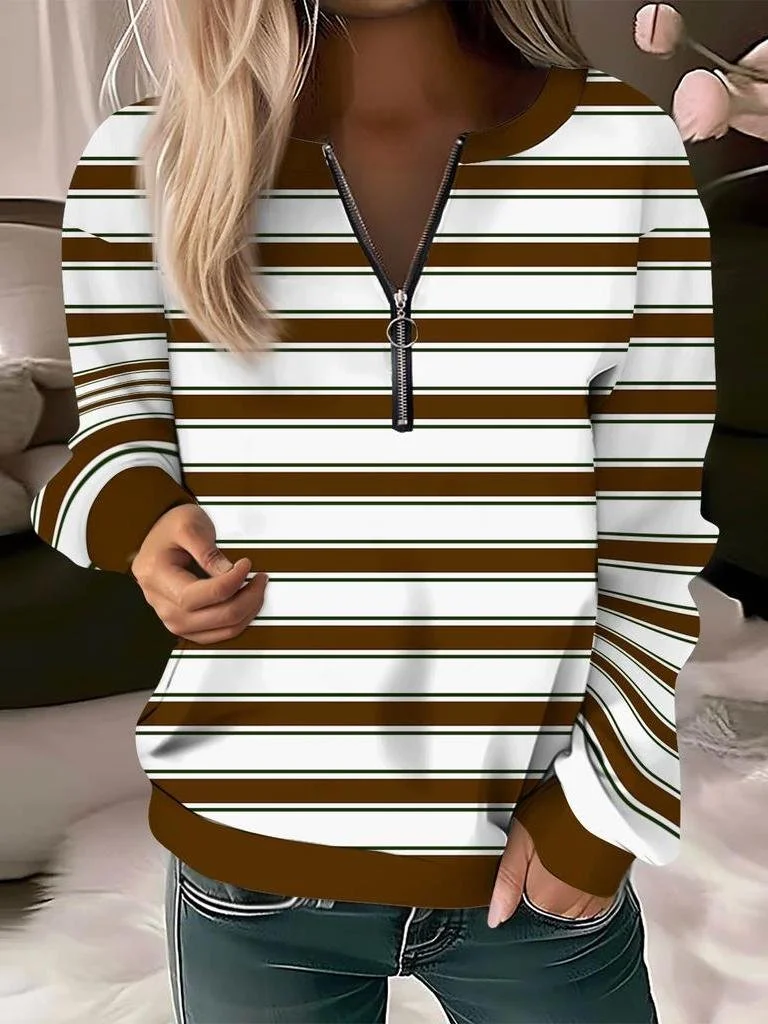 Women's Long Sleeve Front Center Zipper Sweatshirt
