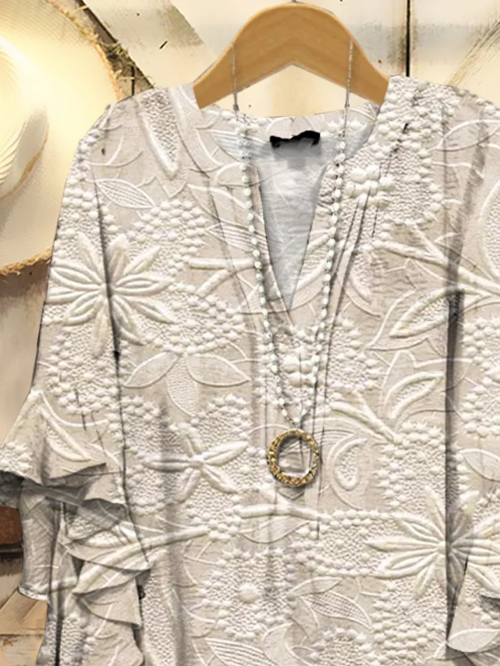 Women's Half Sleeve Shirt Summer Apricot Floral Printing V Neck Daily Going Out Casual Top