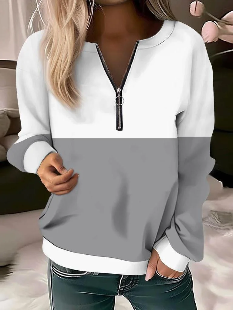 Women's Long Sleeve Front Center Zipper Sweatshirt