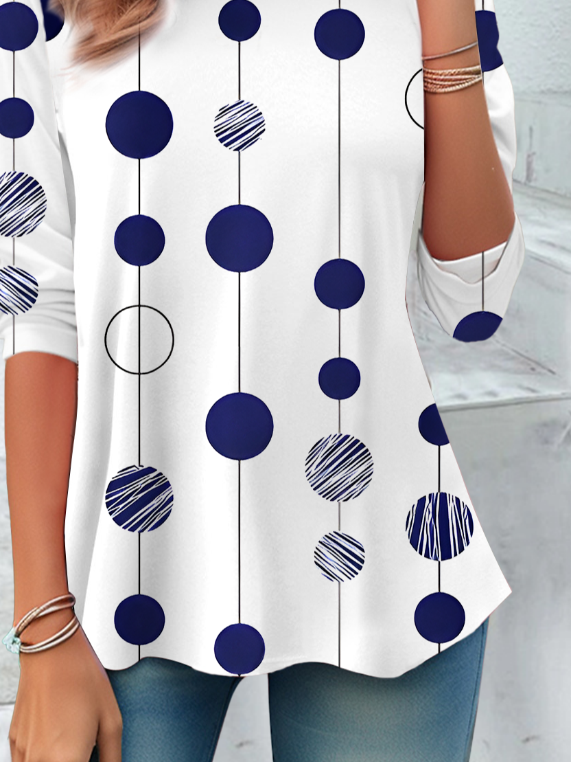 Women's Polka Dot Print Casual Round Neck Long Sleeve Tunic T-Shirt