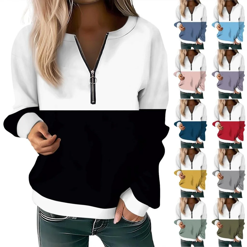 Women's Long Sleeve Front Center Zipper Sweatshirt