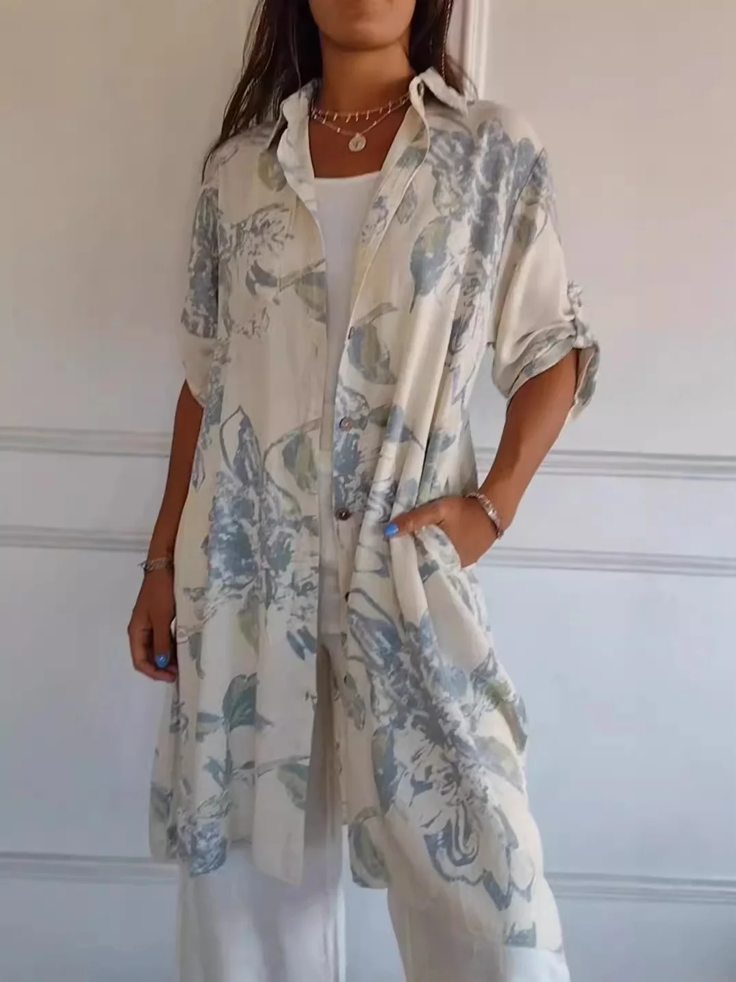 Women's Half Sleeve Summer White Floral Split Joint Stand Collar Daily Going Out Vintage Midi A-Line Tank Dress