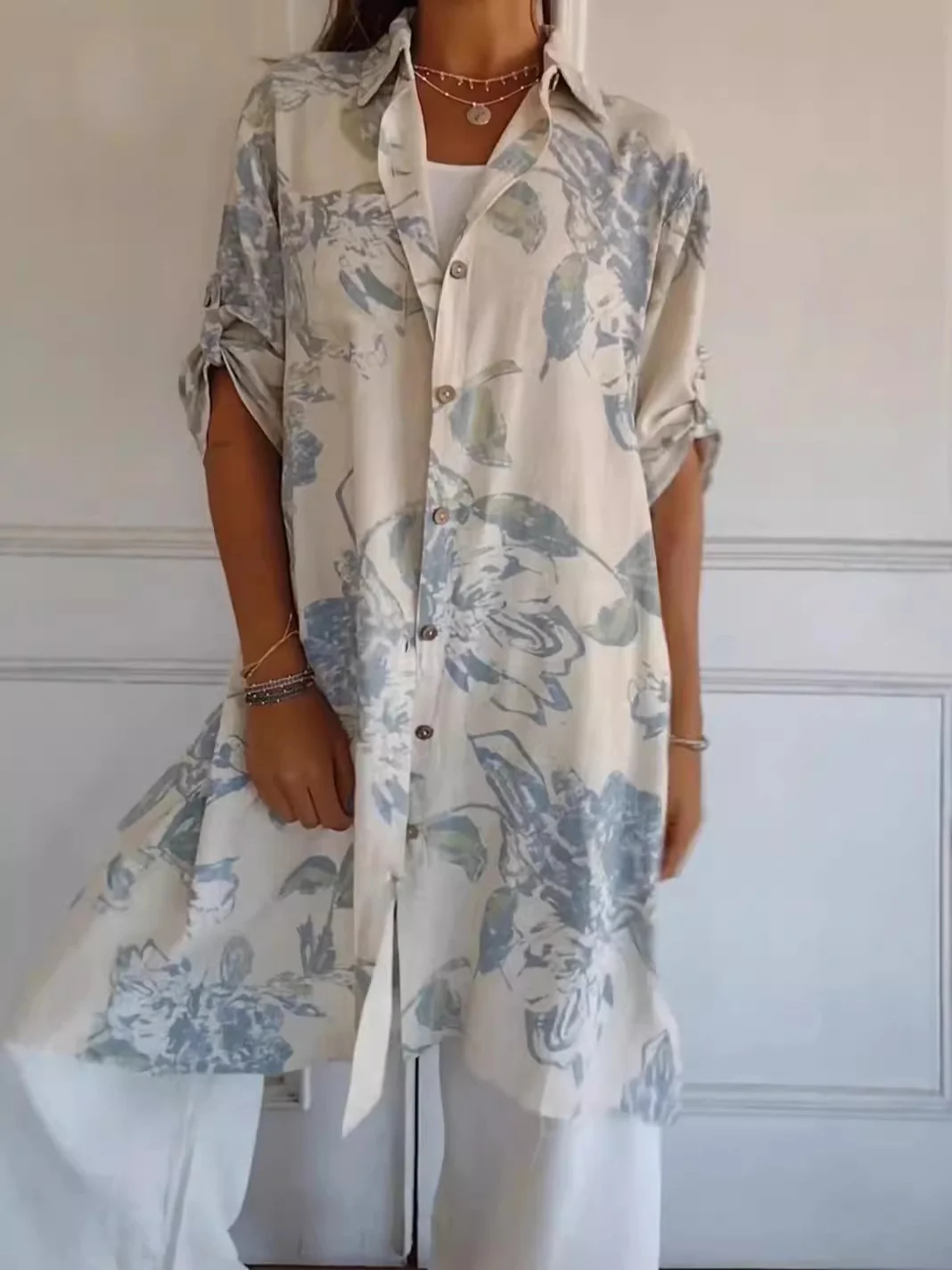 Women's Half Sleeve Summer White Floral Split Joint Stand Collar Daily Going Out Vintage Midi A-Line Tank Dress