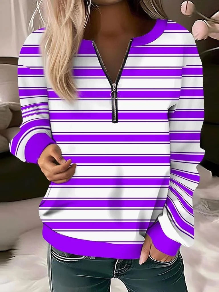 Women's Long Sleeve Front Center Zipper Sweatshirt