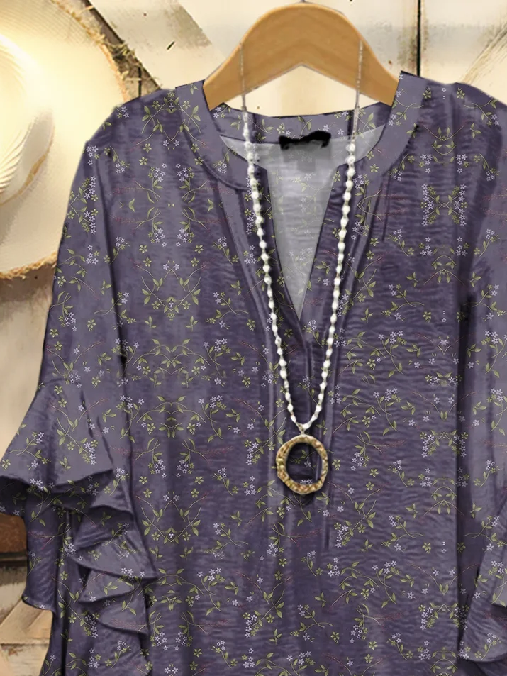 Women's Half Sleeve Shirt Summer Purple Floral Printing V Neck Daily Going Out Casual Top