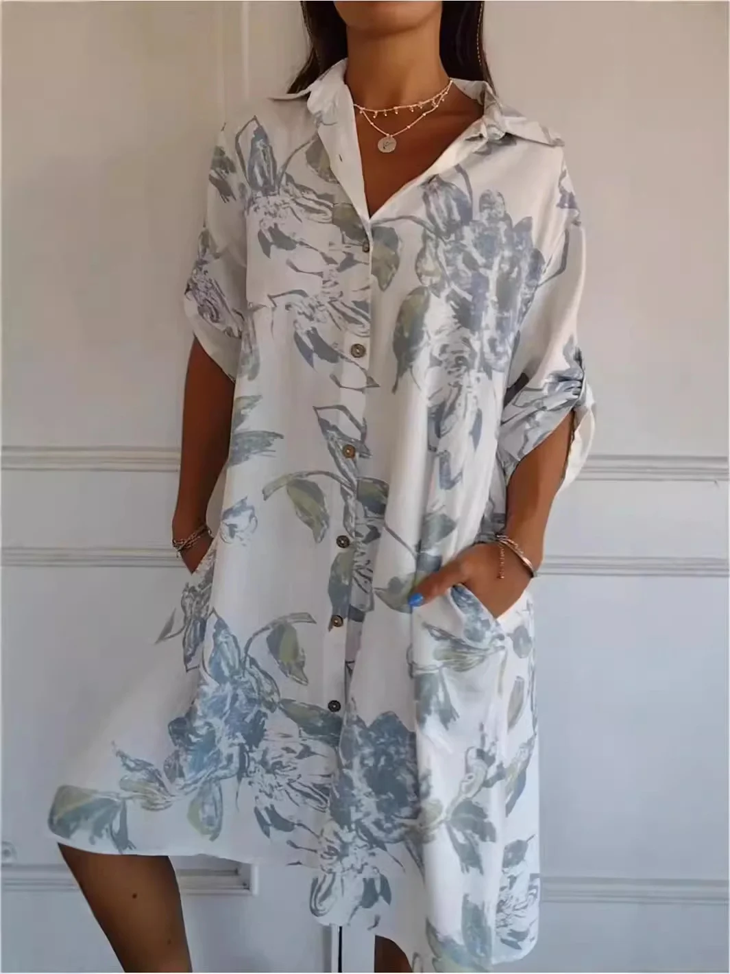 Women's Half Sleeve Summer White Floral Split Joint Stand Collar Daily Going Out Vintage Midi A-Line Tank Dress