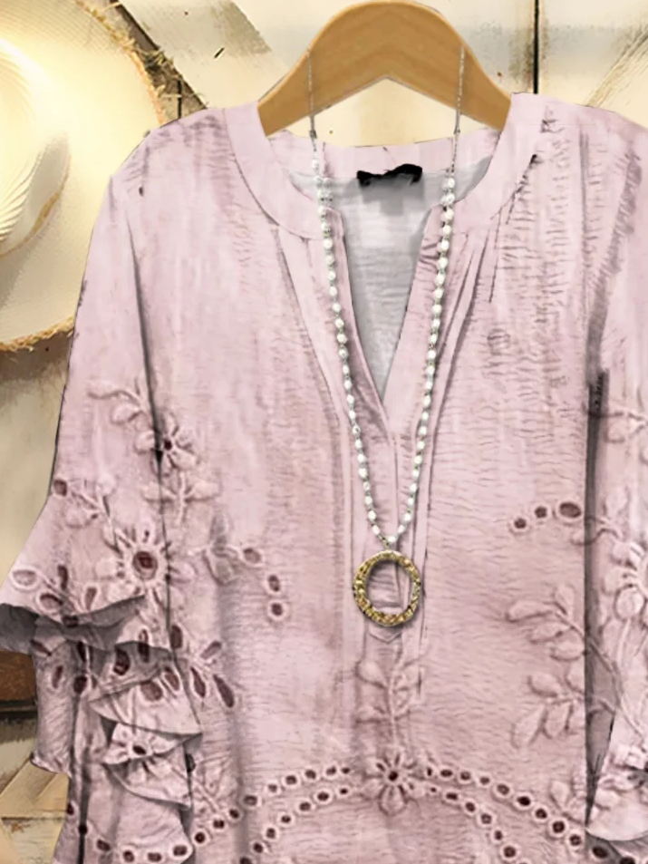 Women's Half Sleeve Shirt Summer Pink Floral Printing V Neck Daily Going Out Casual Top