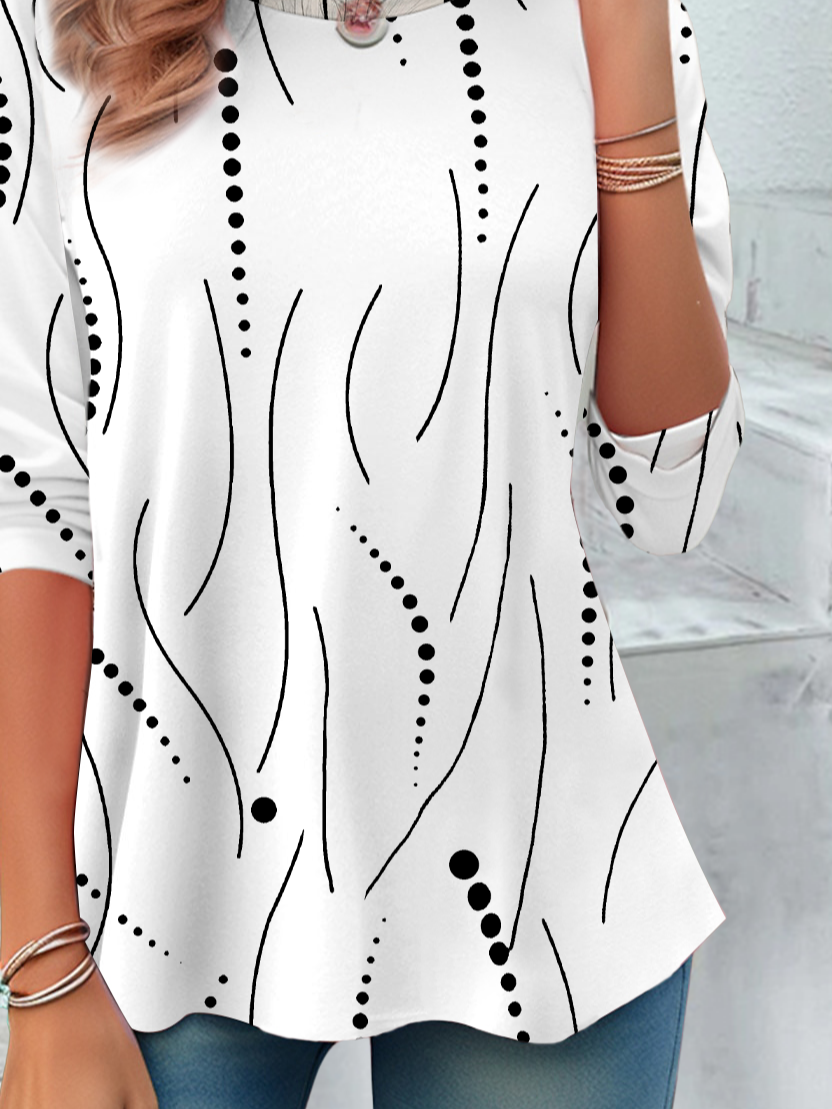 Women's Abstract Polka Dots Print Casual Round Neck Long Sleeve Tunic T-Shirt