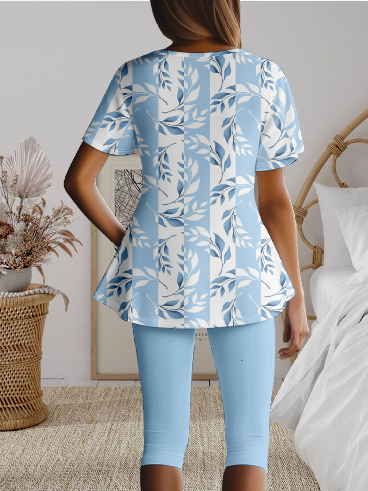 Crew Neck Regular Fit Floral Casual Two-Piece Set