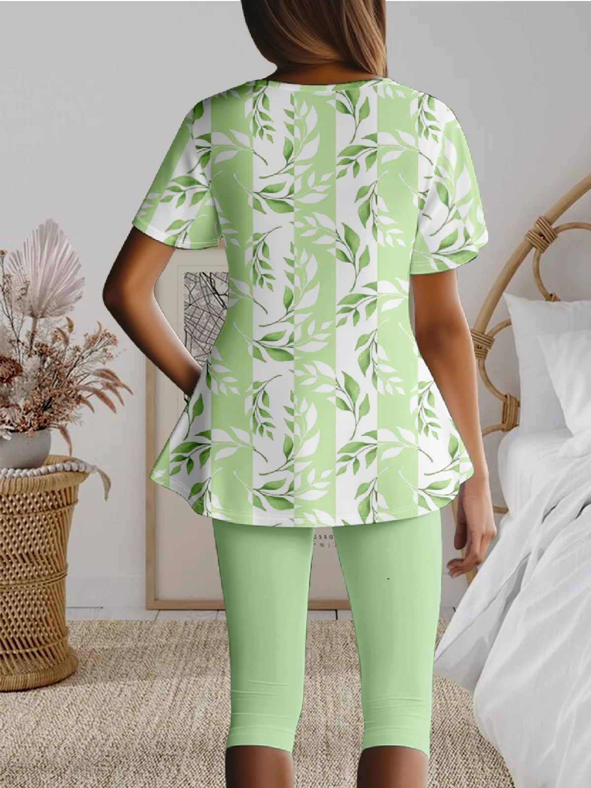 Crew Neck Regular Fit Floral Casual Two-Piece Set