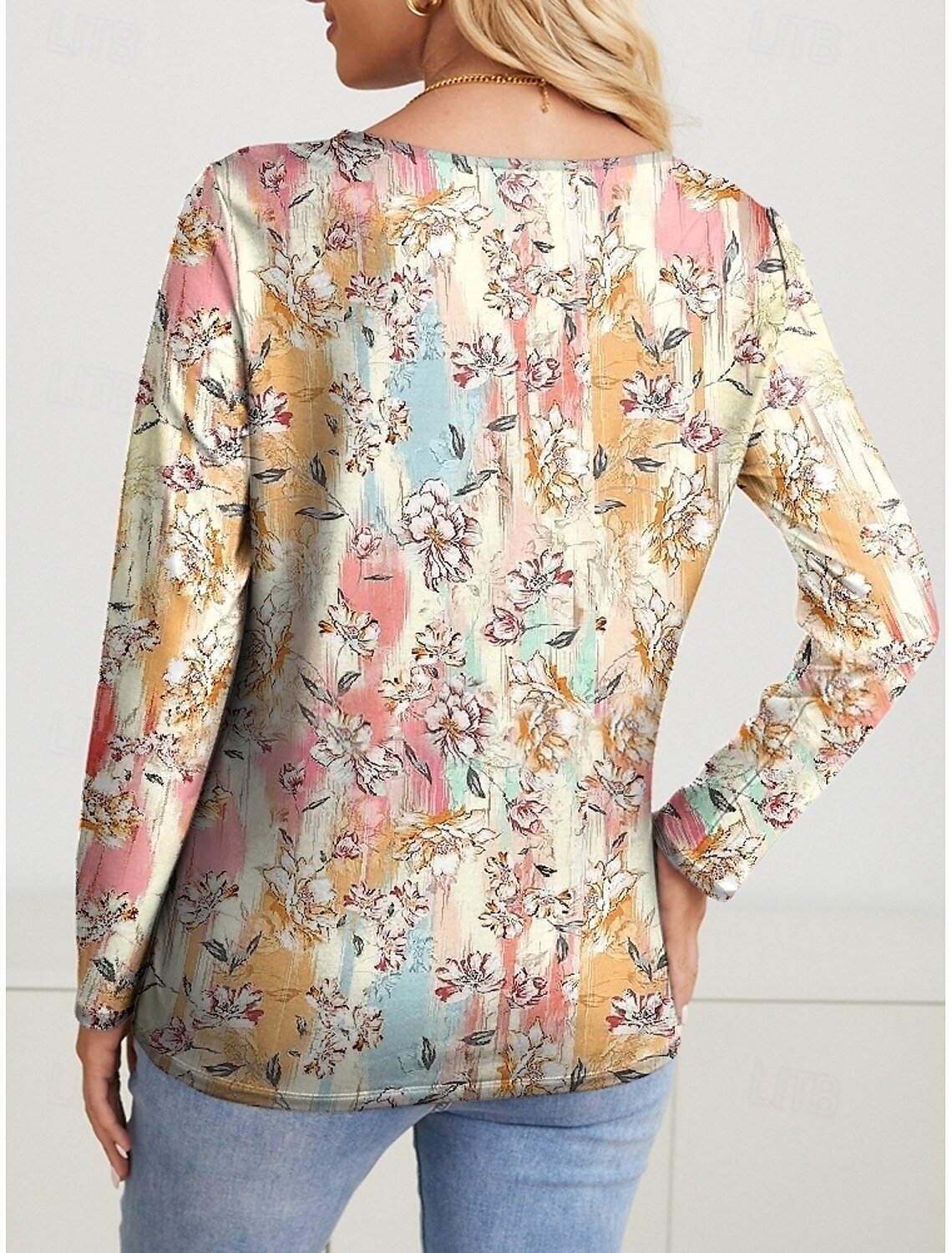 Print Casual V Neck Long Sleeve T-Shirt