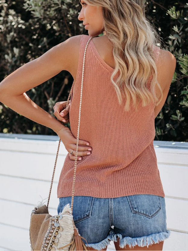 Women's Sleeveless Tank Top Summer Gray Plain Hollow Out Cotton V Neck Daily Going Out Simple Top