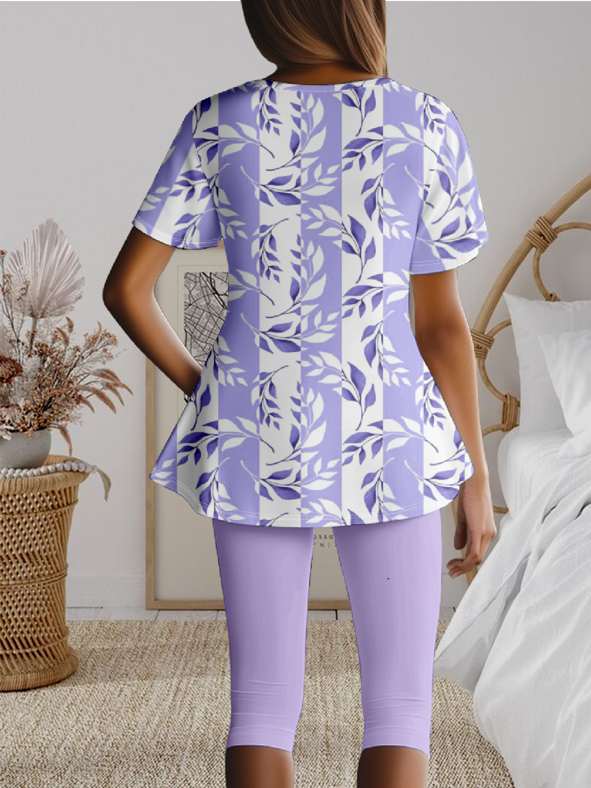 Crew Neck Regular Fit Floral Casual Two-Piece Set