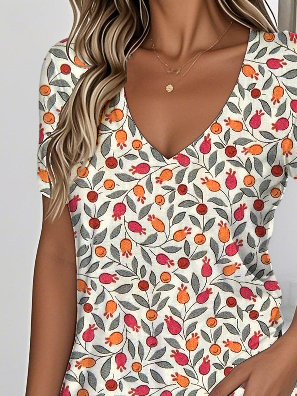 Print Casual V Neck Short Sleeve T-Shirt