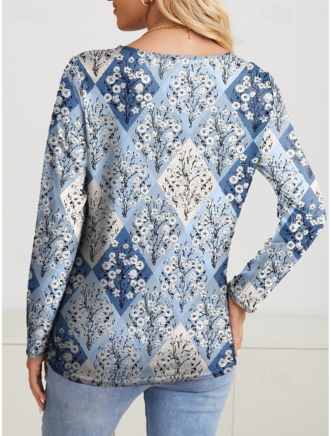 Print Casual V Neck Long Sleeve T-Shirt