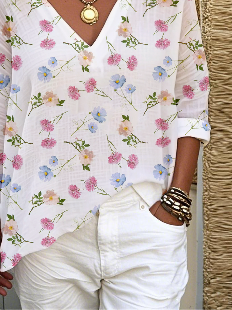 Print Casual V Neck Short Sleeve T-Shirt