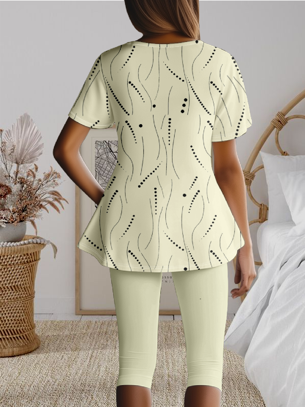 Abstract Polka Dots Crew Neck Casual Two-Piece Set