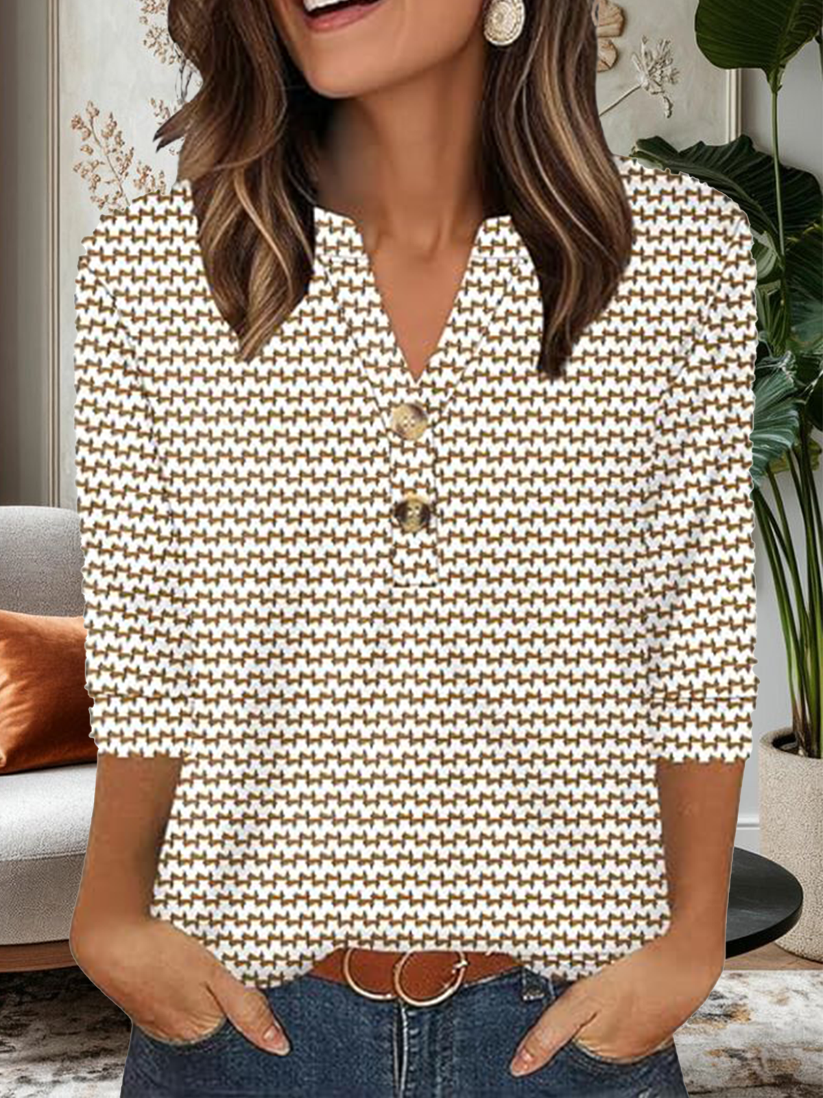 Cotton Loose Simple Geometric T-Shirt