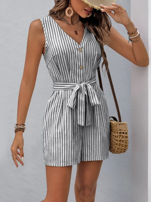 Women's H-Line Tank V Neck Daily Going Out Vintage Printing Geometric Summer Fifth Pants Jumpsuit Romper