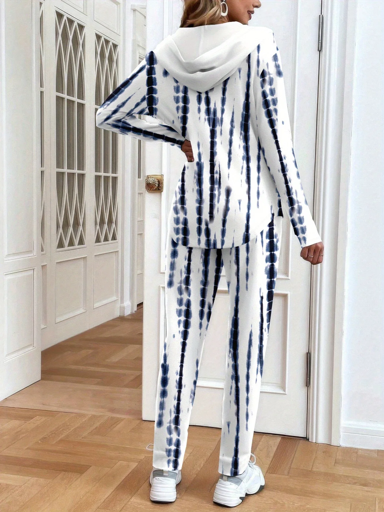 Women's Printing Abstract Stripes Daily Going Out Two-Piece Set White Casual Spring/Fall Coat With Pants Matching Set