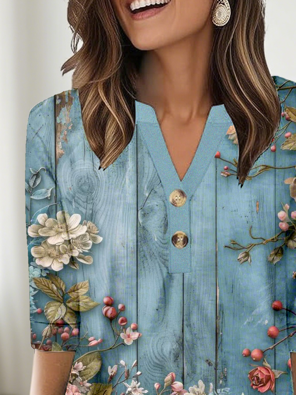 V Neck Cotton Loose Simple T-Shirt