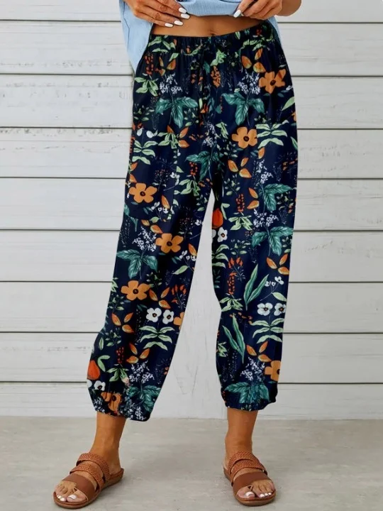 Women's  Elastic Waist H-Line Baggy Pants Daily Going Out Pants White Vintage Printing Geometric Spring/Fall Pants