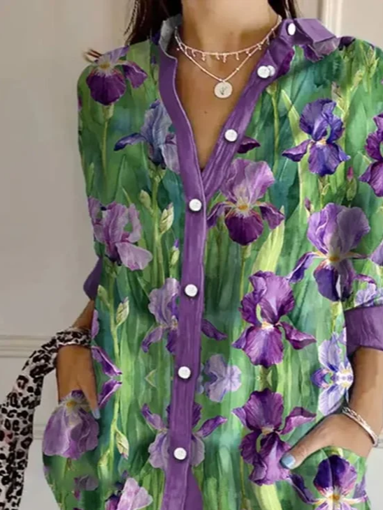 Women's Alzheimer's Floral Print Casual Long Sleeve Shirt