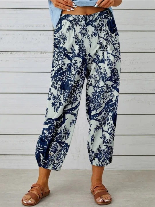 Women's  Elastic Waist H-Line Baggy Pants Daily Going Out Pants White Vintage Printing Geometric Spring/Fall Pants