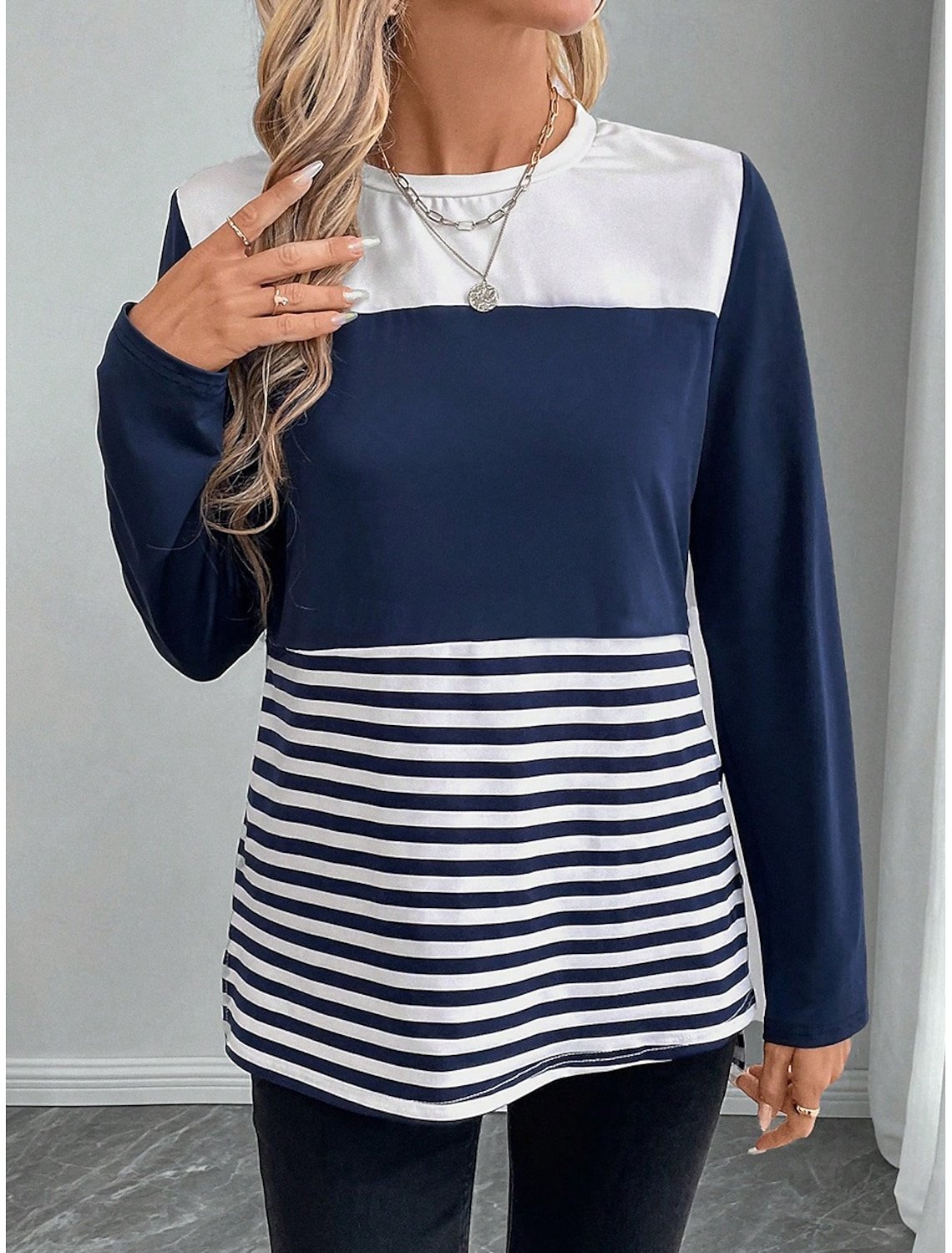Casual Long Sleeve Round Neck T-Shirt