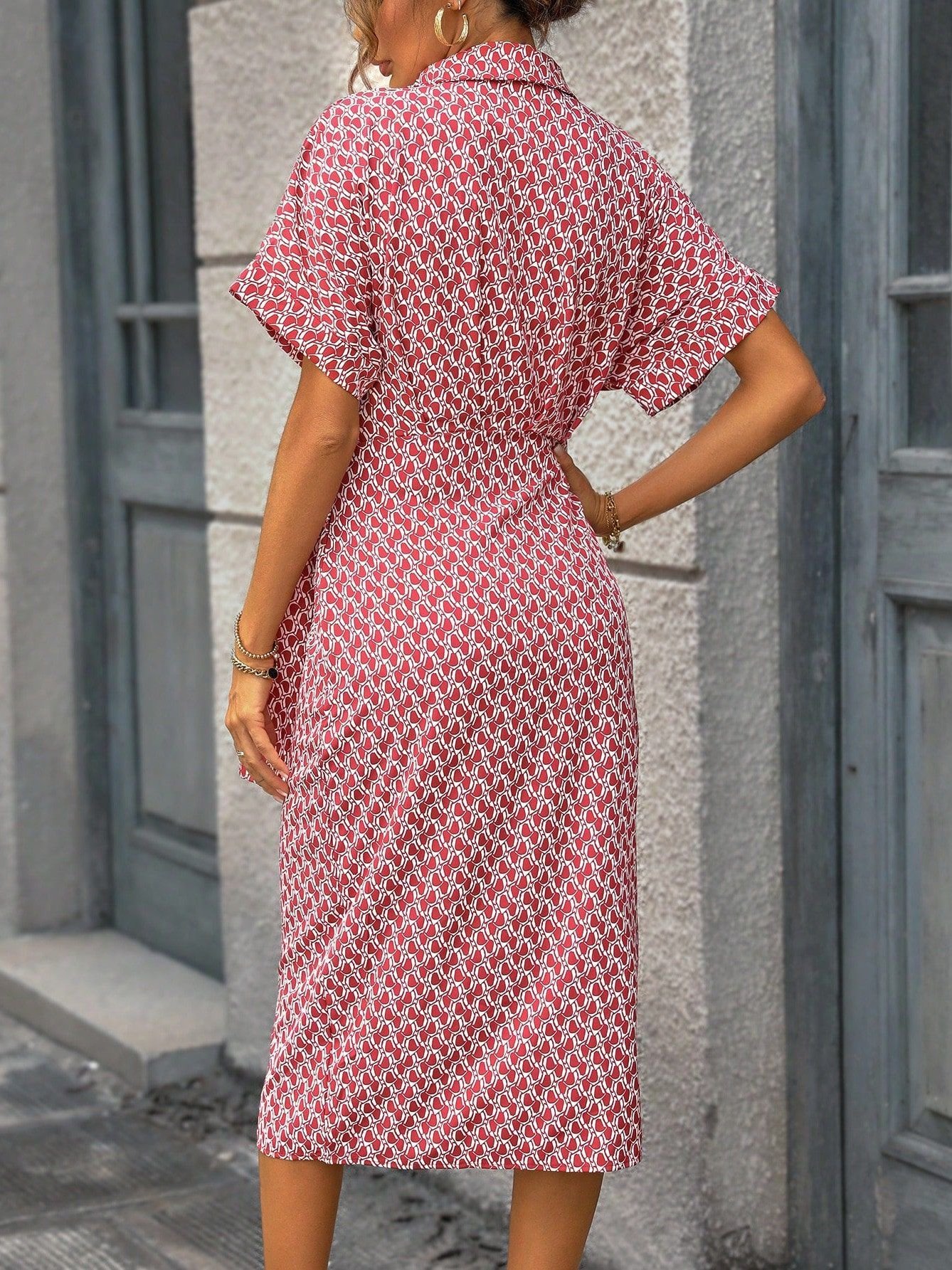 Women's Short Sleeve Summer Khaki Geometric Split Joint V Neck Daily Going Out Vintage Midi A-Line Tank Dress