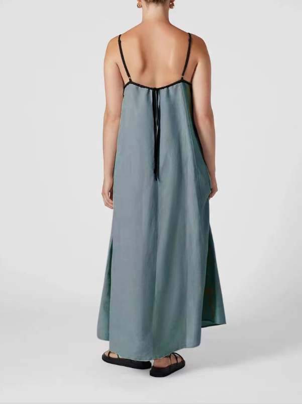 Women's Sleeveless Summer Khaki Plain Split Joint Square Neck Daily Going Out Vintage Maxi A-Line Tank Dress