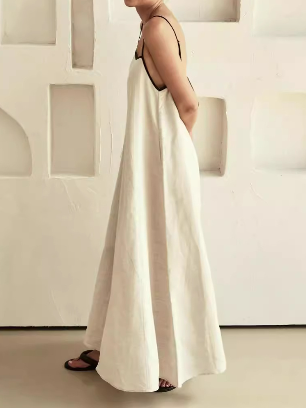Women's Sleeveless Summer Khaki Plain Split Joint Square Neck Daily Going Out Vintage Maxi A-Line Tank Dress