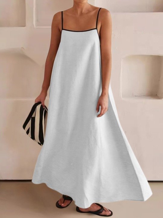 Women's Sleeveless Summer Khaki Plain Split Joint Square Neck Daily Going Out Vintage Maxi A-Line Tank Dress