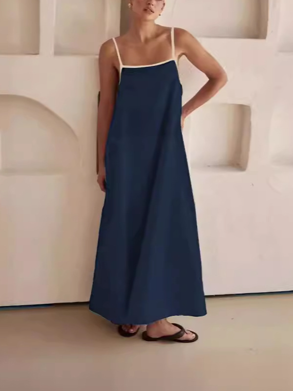 Women's Sleeveless Summer Khaki Plain Split Joint Square Neck Daily Going Out Vintage Maxi A-Line Tank Dress