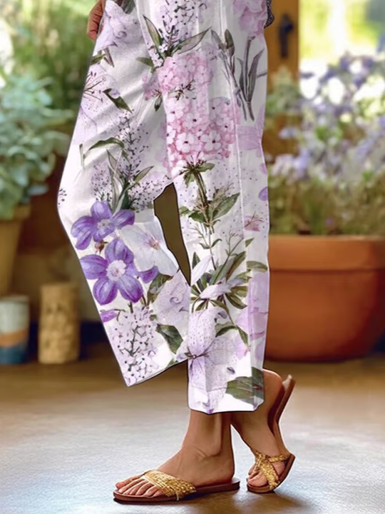 Women's  H-Line Baggy Pants Daily Going Out Pants White Casual Printing Floral Spring/Fall Pants