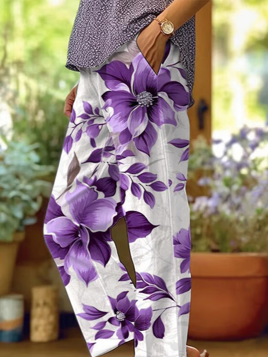 Women's  H-Line Baggy Pants Daily Going Out Pants White Casual Printing Floral Spring/Fall Pants