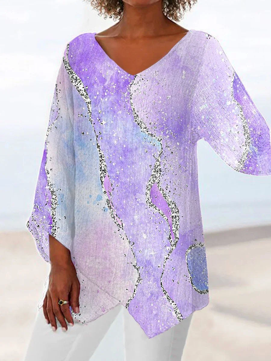 Women's Three Quarter Sleeve T-shirt Spring/Fall Color1 Floral Printing V Neck Daily Going Out Casual Top
