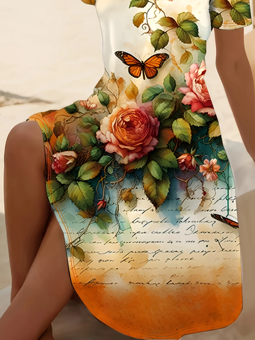 Women's Short Sleeve Summer Orange Floral Printing V Neck Daily Going Out Casual Midi A-Line Fit & Flare Dress Dress