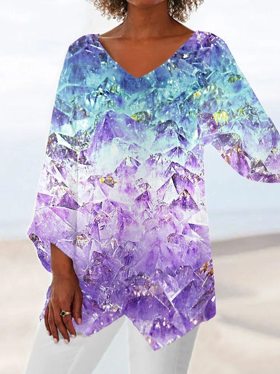 Women's Three Quarter Sleeve T-shirt Spring/Fall Color1 Floral Printing V Neck Daily Going Out Casual Top