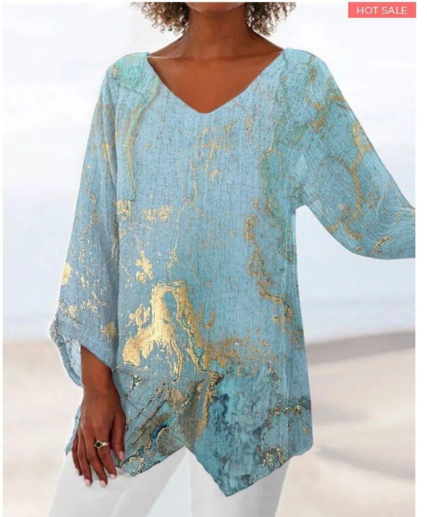 Women's Three Quarter Sleeve T-shirt Spring/Fall Color1 Floral Printing V Neck Daily Going Out Casual Top