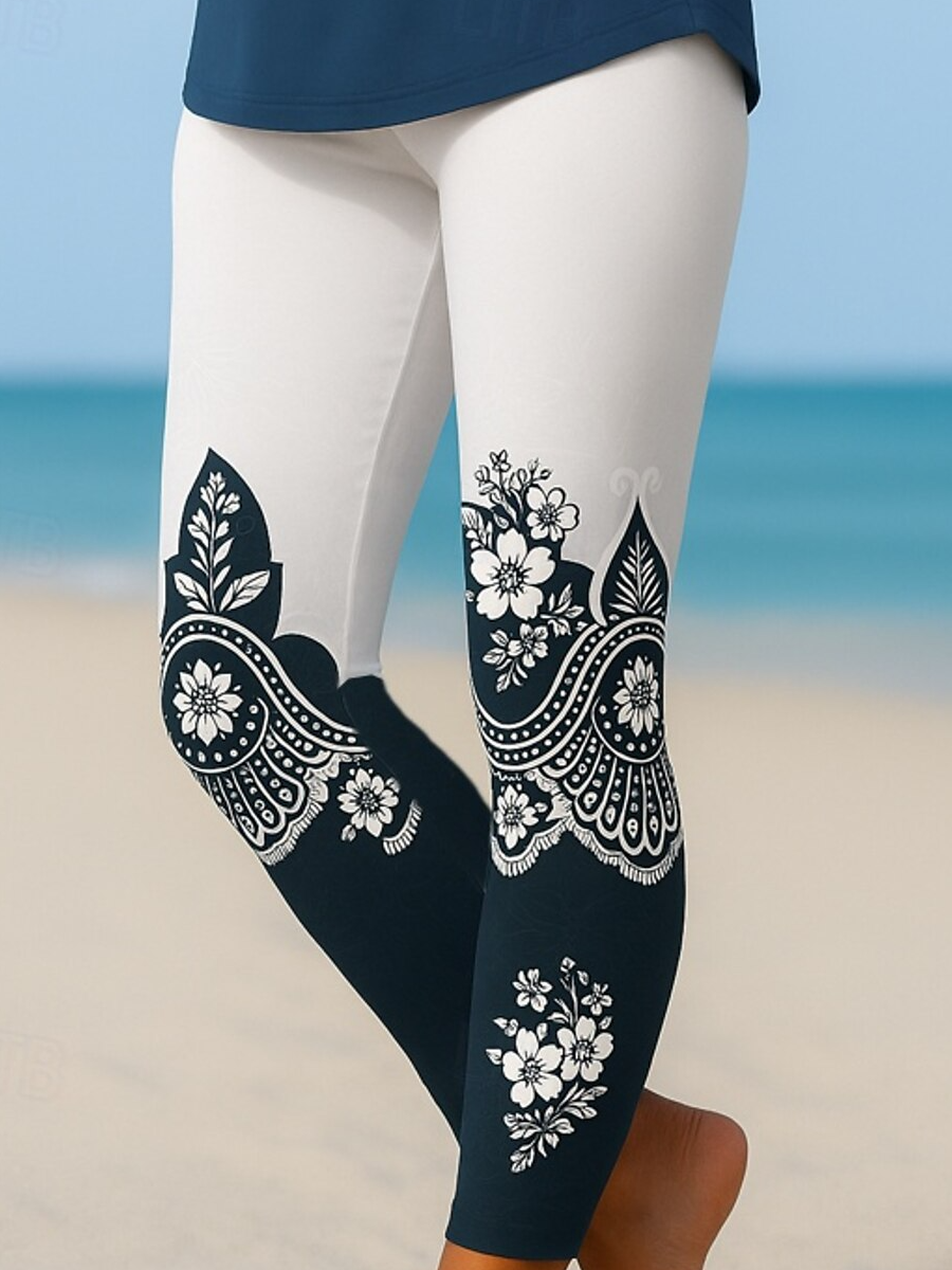 Women's Elegant Resort Vintage Full Length Lace Floral Leggings