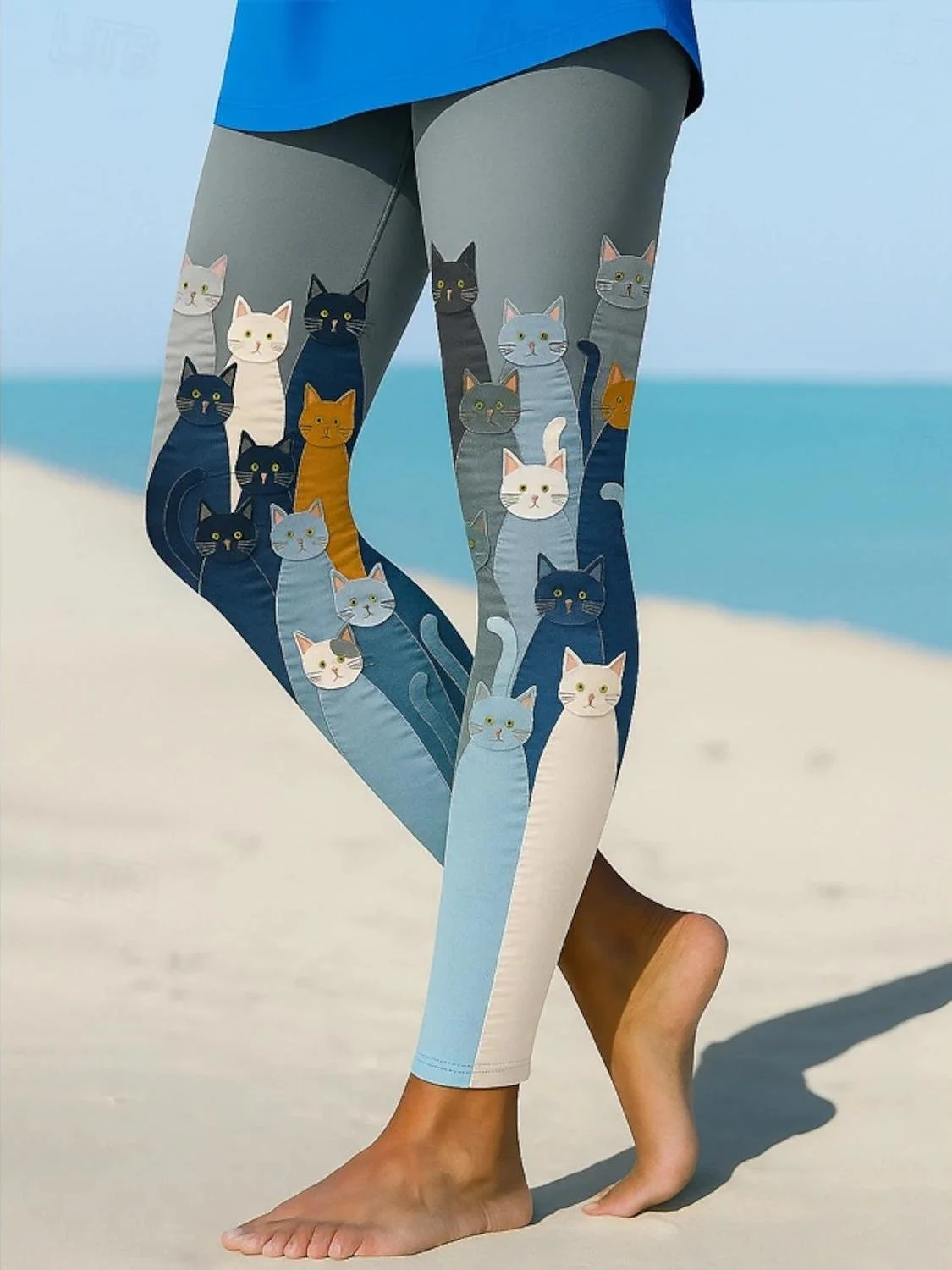 Women's Elegant Vacation Vintage Full Length Stitching Cat Leggings