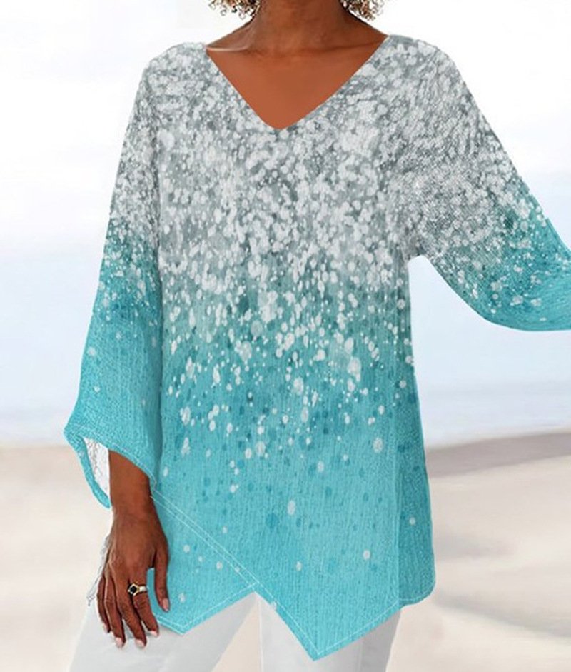 Women's Three Quarter Sleeve T-shirt Spring/Fall Color1 Floral Printing V Neck Daily Going Out Casual Top