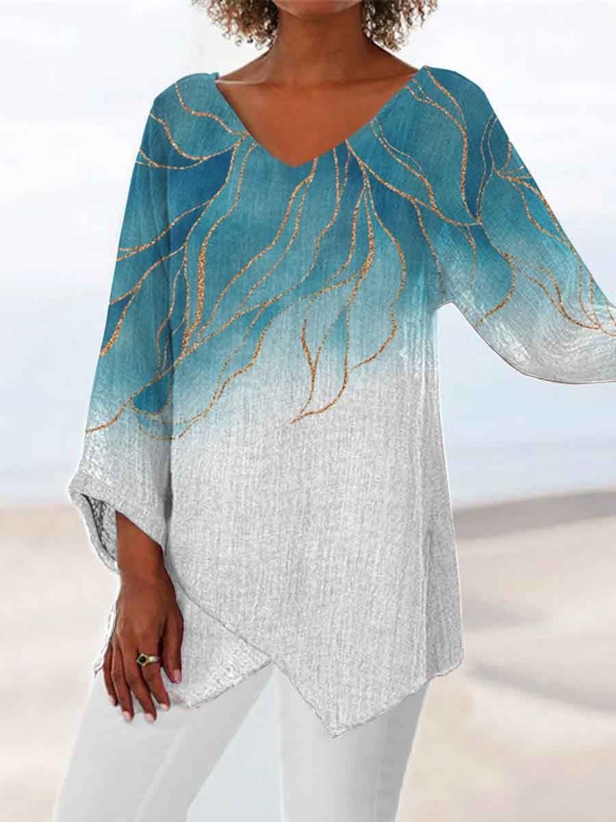 Women's Three Quarter Sleeve T-shirt Spring/Fall Color1 Floral Printing V Neck Daily Going Out Casual Top