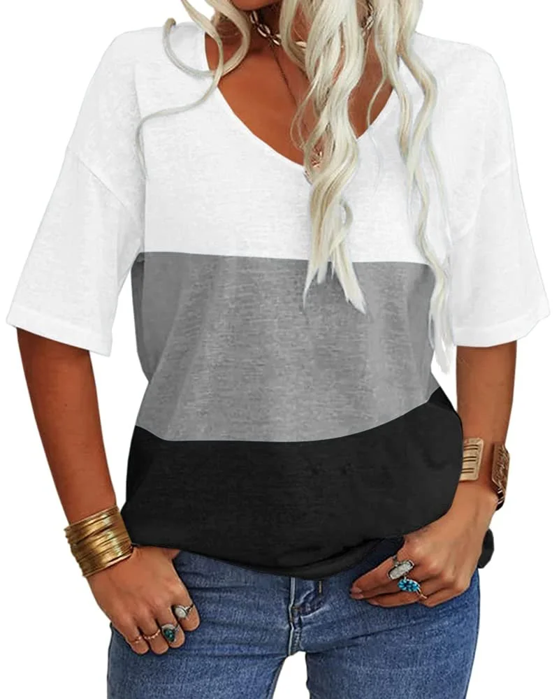 Striped Cotton V Neck Simple T-Shirt