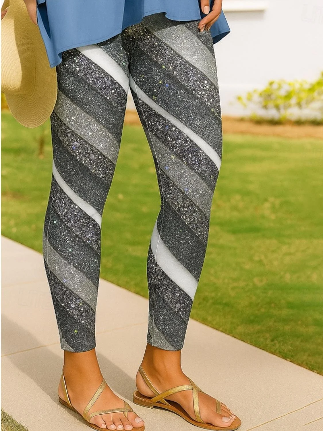 Women's Elegant Resort Vintage Full Length Sequin Gradient Leggings