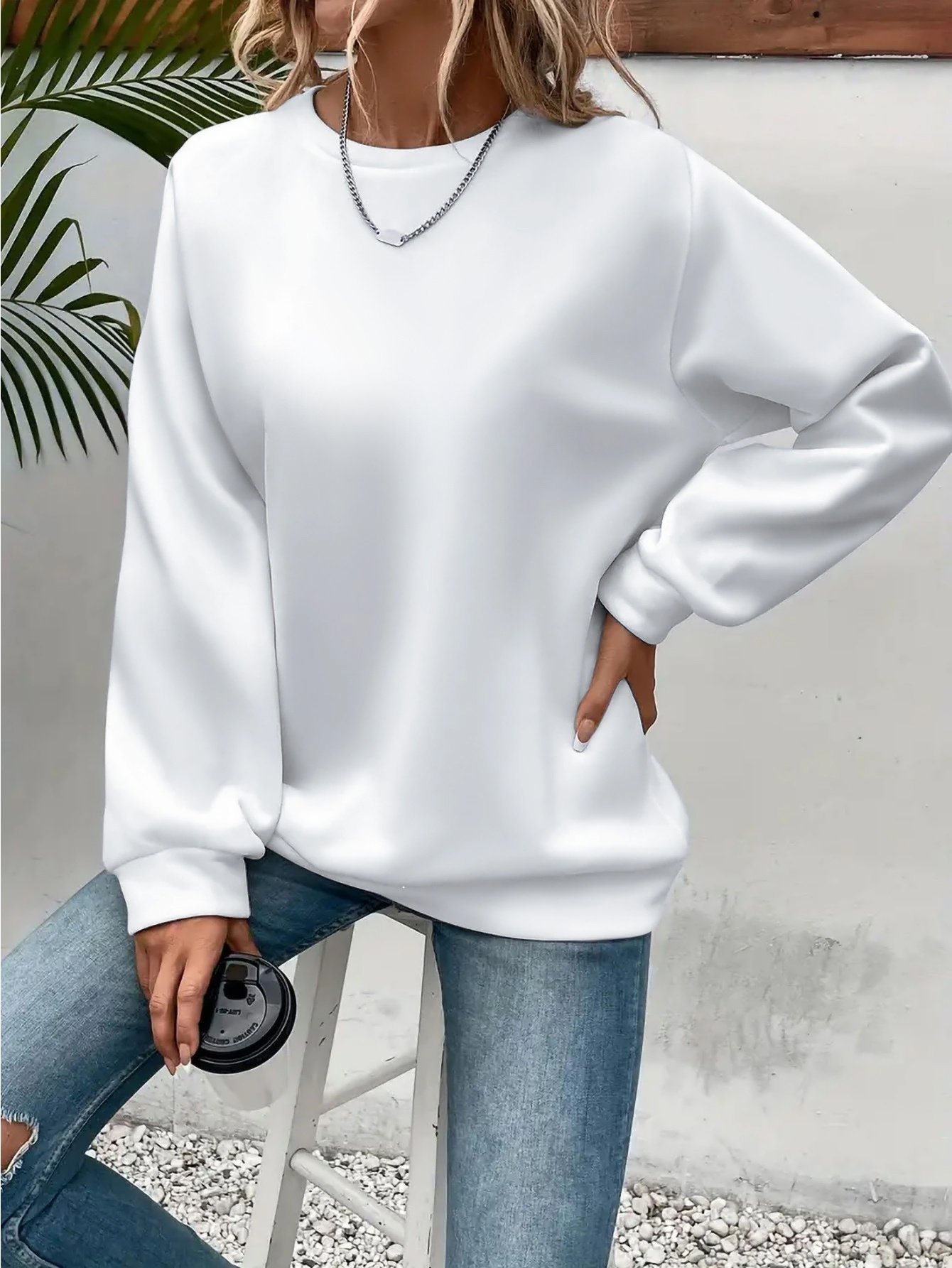 Crew Neck Regular Fit Plain Simple Sweatshirt